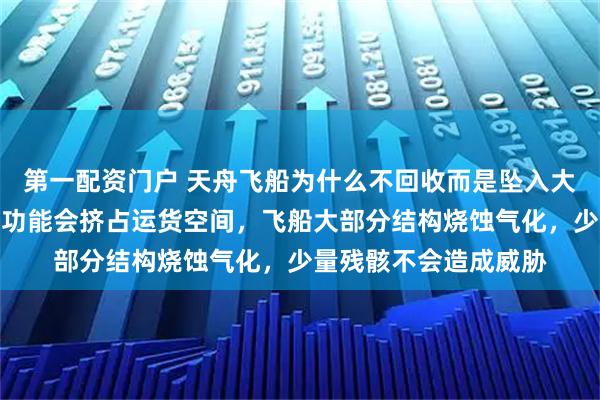第一配资门户 天舟飞船为什么不回收而是坠入大海？专家：增加返回功能会挤占运货空间，飞船大部分结构烧蚀气化，少量残骸不会造成威胁
